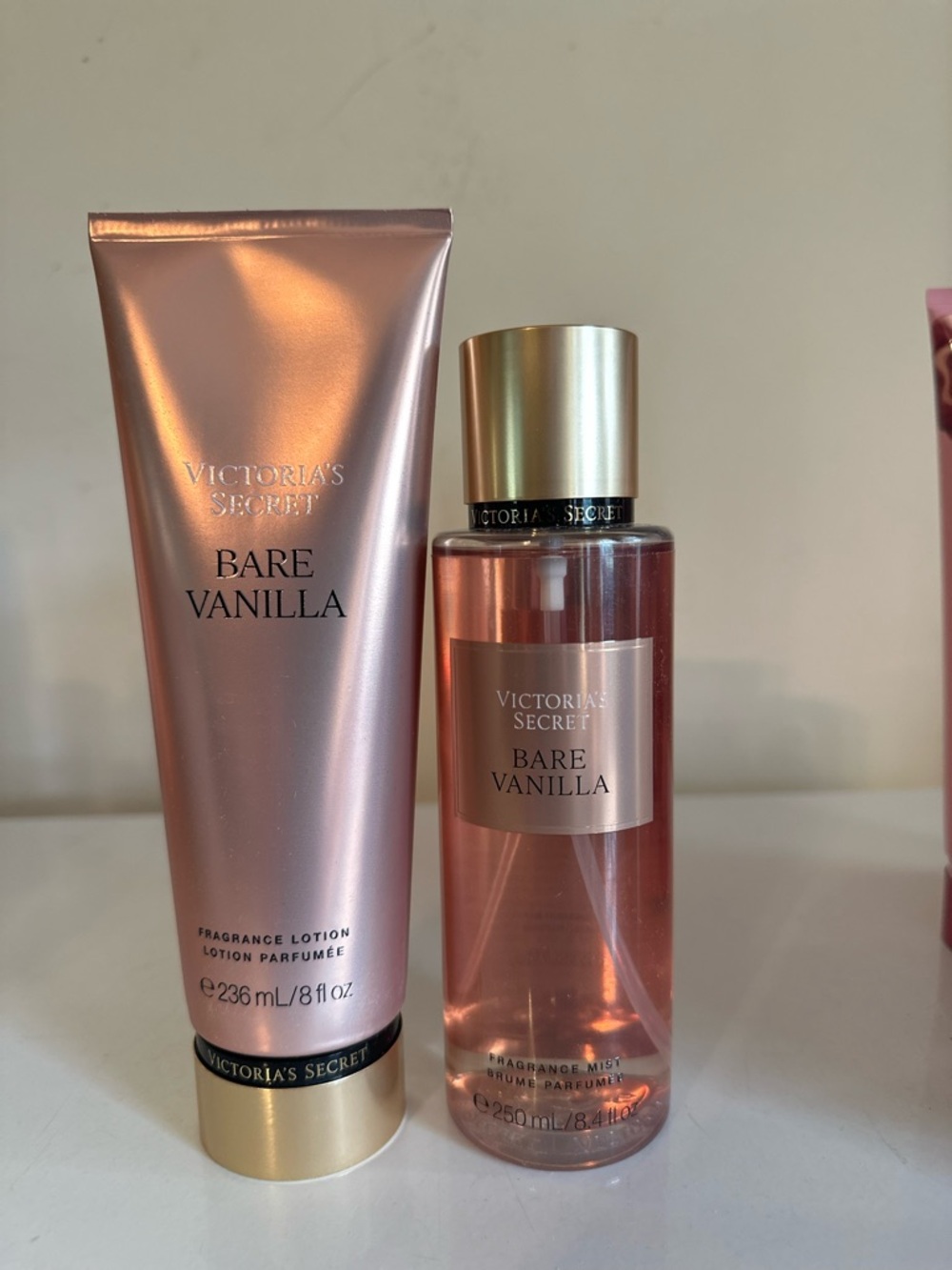 Victoria's Secret Bare Vanilla Lotion & Mist in Rose Pink and Gold